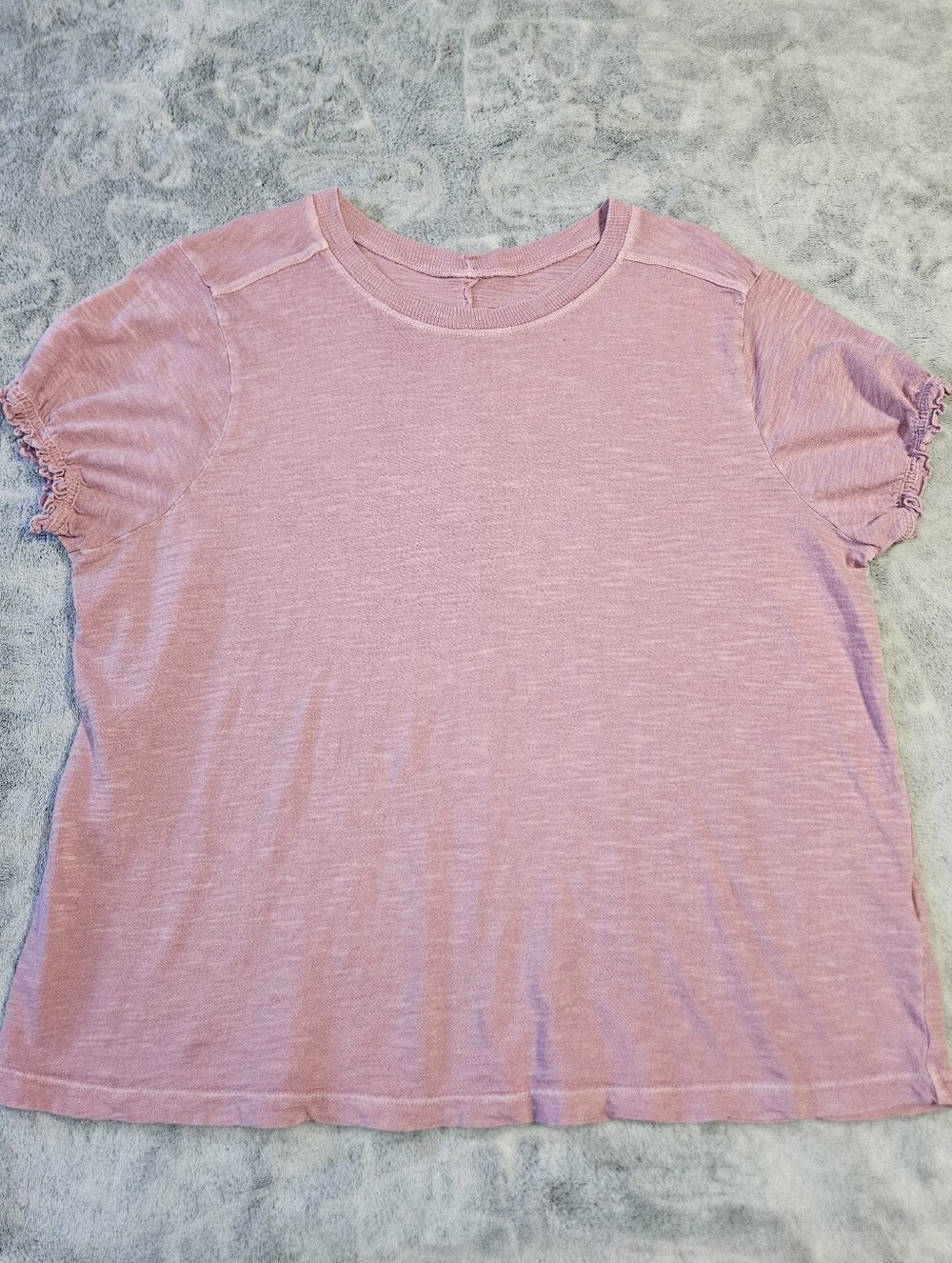 0199 Pilcro Pink Puff Sleeve Ruffle Tee Large Petite Cottagecore Romantic Top
